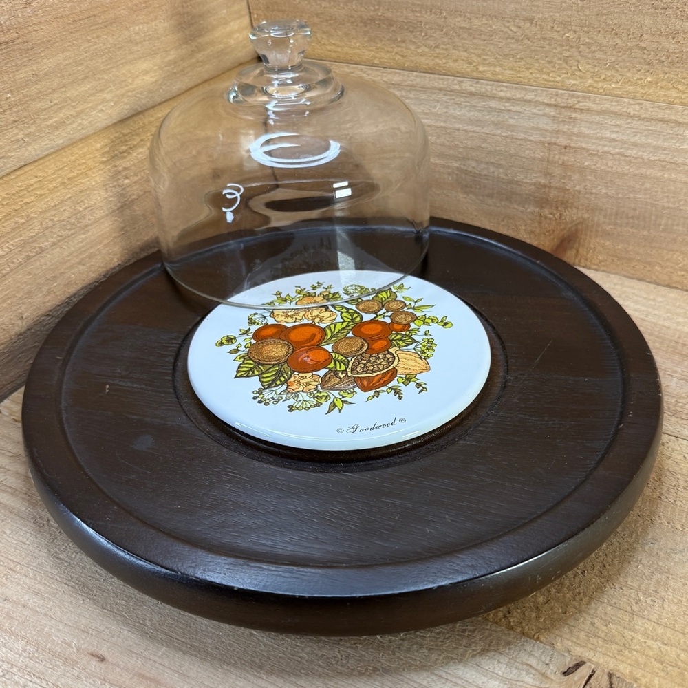 Vintage 1970s Goodwood Cheese Board Glass Dome Ceramic Platter